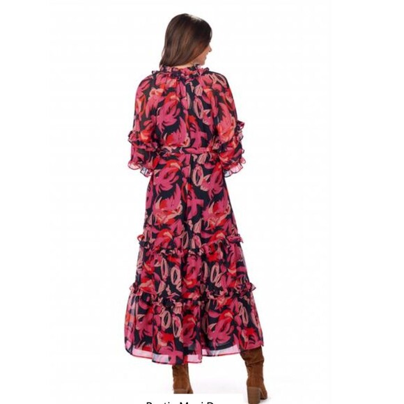 NWT Mudpie Portia Pink Dress Sz S Floral Ruffles Maxi Romantic Boho Party Event - Picture 2 of 16